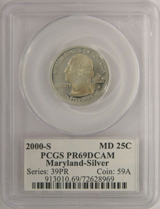 2000 - S Maryland Statehood Quarter Silver Proof Pcgs Pr69dcam With Flag