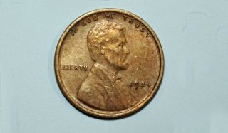 1924 Lincoln Wheat Cent Penny With A Half " L " On The Word Liberty - Vf