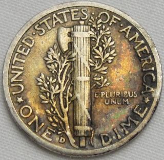 1943 - D 10c Mercury Dime,  Toned,  Winged Liberty Head,  90 Silver,  11581