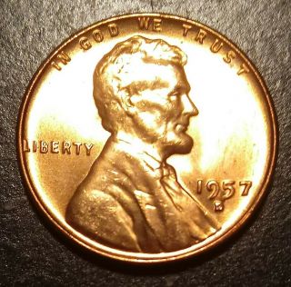 1957 D Lincoln Wheat Cent Penny,  Gem Bu Red,  Us Coin,