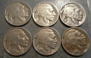 1936p X 2,  1936 X 2,  1936s X 2 Buffalo Nickels