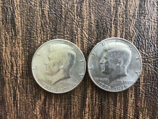 1776 - 1976 (2) John F.  Kennedy Bicentennial Half Dollar Circ Coins P And D