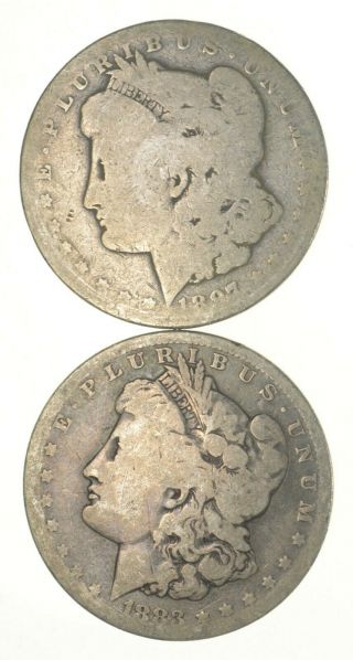 (2) Bullion Grade Morgan Silver Dollars 1883 - O & 1897 90 Silver $1 Coins 811