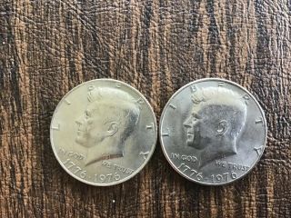 1776 - 1976 (2) John F.  Kennedy Bicentennial Half Dollar Circulated Coins P