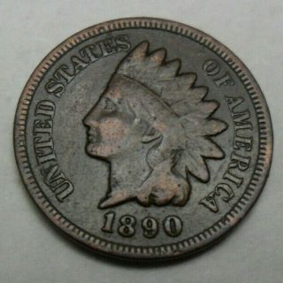 1890 P Indian Head Cent Penny Vg - Very Good