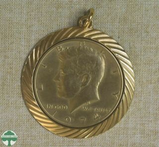 1974 Kennedy Half Dollar In Gold Colored Pendant Bezel