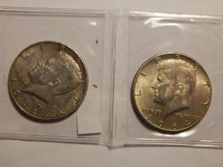 1964 P&d Kennedy 50 Cent Halves 2 Silver Coins Appear Lightly Circulated (k)