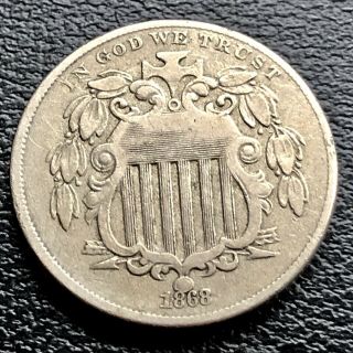 1868 Shield Nickel 5 Cents 5c Higher Grade Vf Det.  20802