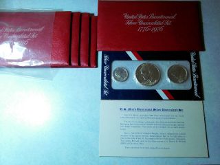 1776 - 1976 S U.  S.  Bicentennial Silver Uncirculated 3 Coin Set