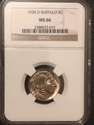 1938 - D Buffalo Nickel - Ngc Ms 66, .  99 Cent Start