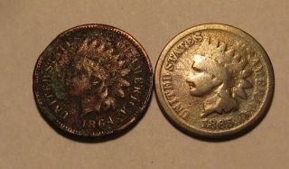 1864 & 1865 Indian Head Cent Penny - Circulated - 46su