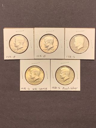 1976 P/d/s Kennedy Half Dollar 5 Coin Set - Silver