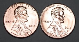 United States 2018 P,  D 1 Cent Lincoln Shield Cents Bu Usa Pennies Unc Km 468