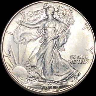 1942 Walking Half Dollar Highly Uncirculated Liberty Silver Philadelphia Coin Nr
