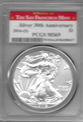 2016 - S Pcgs Ms69 Silver American Eagle Dollar 30th Anniversary