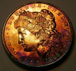 1886 Morgan Silver Dollar Artificial Rainbow Toned Higher Grade Us Coin 4