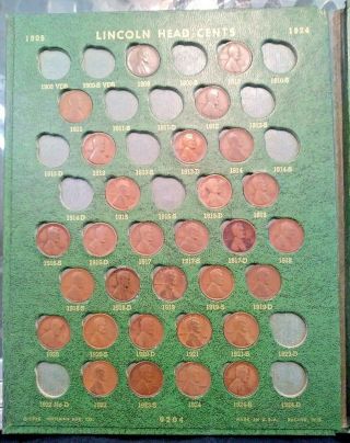 1909 - 1970 Lincoln Wheat Cent Whitman Green Album Partial 9204 - 136 Coins