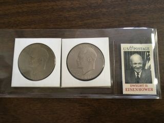 1776 - 1976 P And D Dual Dated Bicentennial (ike) Eisenhower Dollars & 6c Stamp
