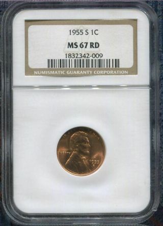 1955 S Lincoln Cent - Ngc Ms67 - Coin - 1c - Penny