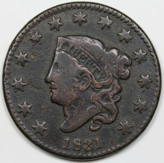 1831 Coronet Head Large Cent,  Medium Letters,  F Detail