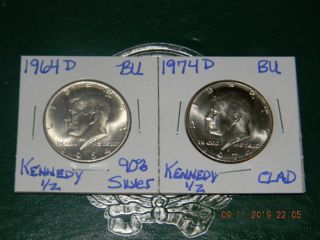 1964 - D Kennedy 90 Silver Bu Half Dollar & 1974 - D Kennedy Bu Half Dollar