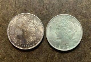 1921 Morgan And 1923 Peace Silver $1 Dollar Coins -