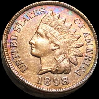 1898 Indian Head Penny Closely Uncirculated Rainbow Color Copper Philly Coin Nr
