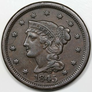 1845 Braided Hair Large Cent,  Vf - Xf
