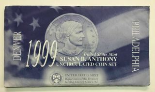 1999 P & D Susan B.  Anthony Dollars - Souvenir 2 Coin Set In Envelope