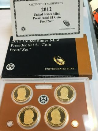 2012 - S U.  S.  Presidential Dollar 4 Coin Proof Set Box & " Cameo Finish "