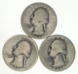 Better 1935 - S & 1936 - D & 1937 - D Washington Quarter 90 Silver - Tough Coins 552