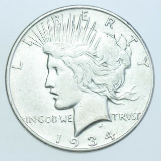 Scarce Usa United States Peace Dollar,  1934 Denver Silver Coin Ef - 40