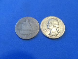 1857 - O & 1937 - D Quarter Dollar Silver Coins