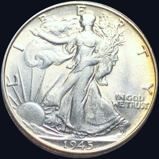 1945 - S Walking Half Dollar Highly Uncirculated San Francisco Liberty Silver Coin