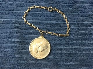 Vintage 1950 Franklin/liberty Bell 1/2 Dollar On Sterling Silver Bracelet.  925