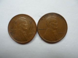 1909 Vdb Bn (2) Lincoln Cent Coins (au & Xf) On Copper - Zinc " A Vdb Pair "