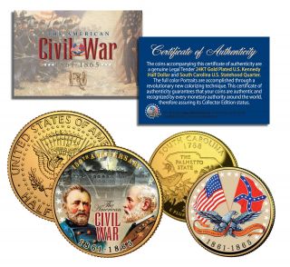 American Civil War 24k Gold Plated Quarter Sc & Jfk Half Dollar U.  S.  2 - Coin Set