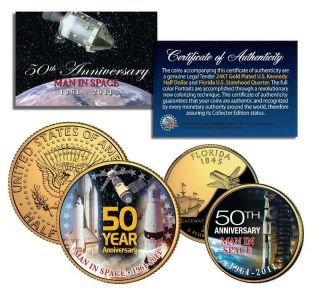 Man In Space 50th Anniversary Nasa 24k Gold U.  S.  Legal Tender 2 - Coin Set