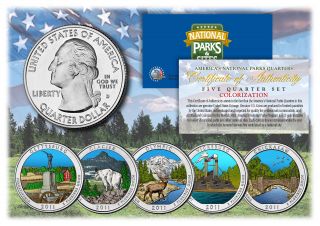 2011 America The Colorized Quarters U.  S.  Parks 5 - Coin Set W/capsules