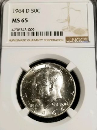 Ngc Ms65 - 1964 D - Kennedy Half Dollar - Unc Silver Coin - Denver