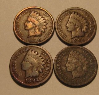 1890 1891 1892 1893 Indian Head Cent Penny - Mixed - 141sa