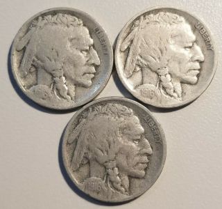 1916 - P,  D And S Buffalo Nickels With Dates And Details,  Great Starter Set