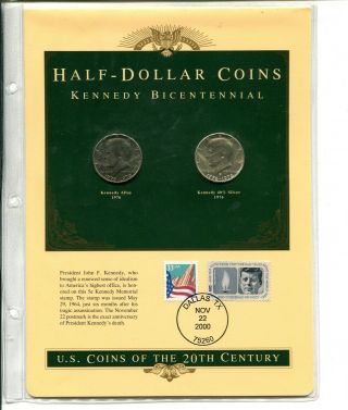 1976 Bicentennial Half Dollar 2 Coin Bu Coin Set With Display