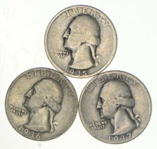 Better 1935 - S & 1936 - D & 1937 - D Washington Quarter 90 Silver - Tough Coins 489