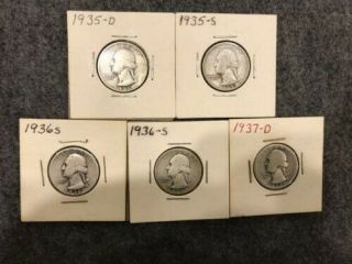 1935 D,  1935 S,  (2) 1936 S & 1937 D Washington Quarters