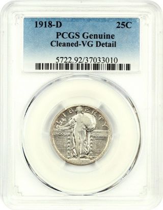 1918 - D 25c Pcgs Vg Details (cleaned) - Standing Liberty Quarter