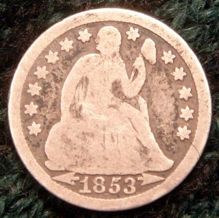 166 Years Old Antique 1853 Liberty Seated Silver Dime With Arrows 10 Cent Coin