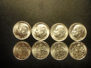 4 Coins - 1960,  1961,  1962,  1963 - P - Roosevelt Dimes - Uncirculated Gem - All
