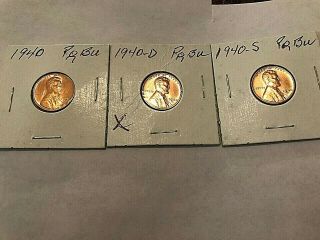 1940 Set Of Lincoln Pennies; Philadelphia,  Denver & Sanfrancisco Proofs Bu