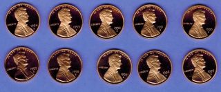 1990 1991 1992 1993 1994 1995 1996 1997 98 99 S Proof Lincoln Pennies 10 Coins